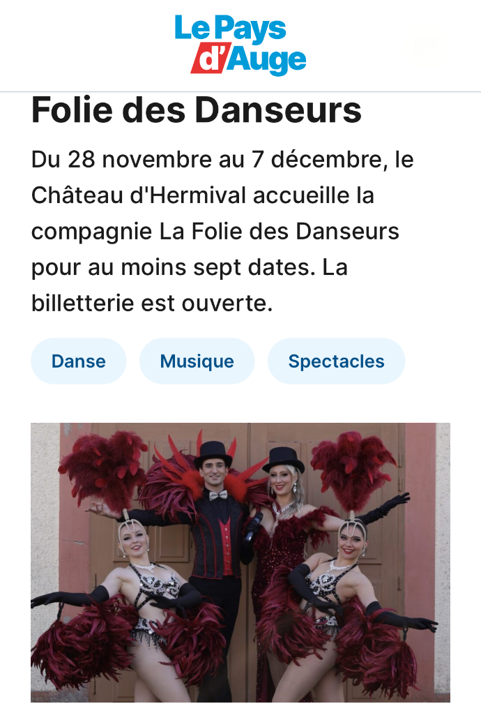 La Folie des Danseurs - Cabaret Normandie - Spectacle et cours de danse Calvados